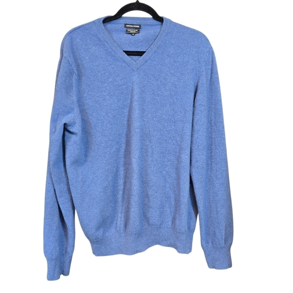 Mantovani Studio 100% Cashmere V-Neck Sweater Made In Italy Blue Size XL